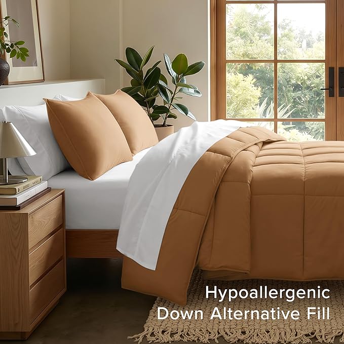Bare Home Comforter Set - Full Size - Ultra-Soft - Goose Down Alternative - Premium 1800 Series - All Season Warmth (Full, Caramel)
