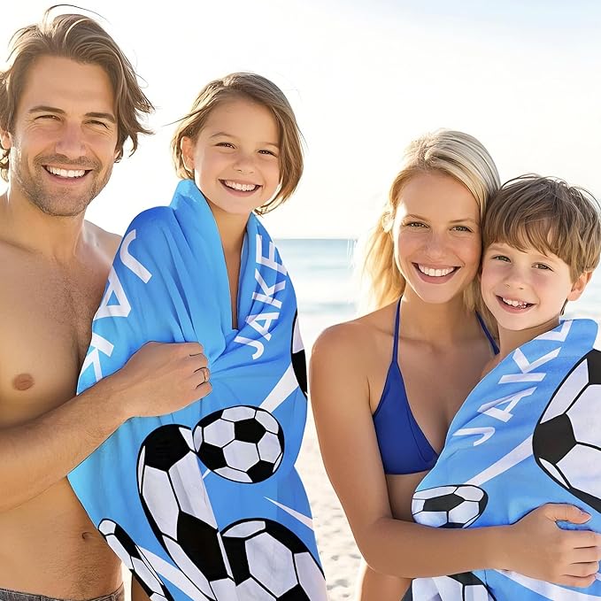 Personalized Beach Towel With Name, Custom Beach Towel with Text, Customized Football Microfiber Pool Towel, Quick Dry & Absorbent Swim Towel for Adult,Anniversary, Birthday, Summer Holiday,Vacation
