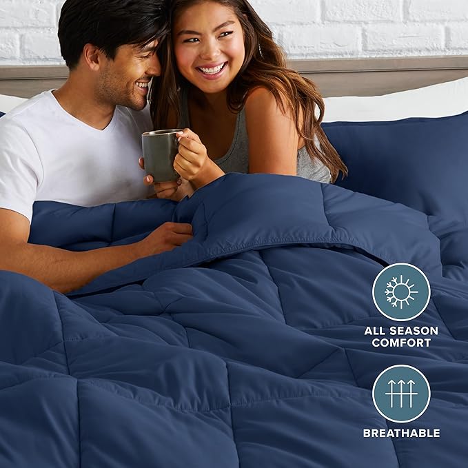 Bare Home Comforter Set - Full Size - Ultra-Soft - Goose Down Alternative - Premium 1800 Series - All Season Warmth (Full, Dark Blue)