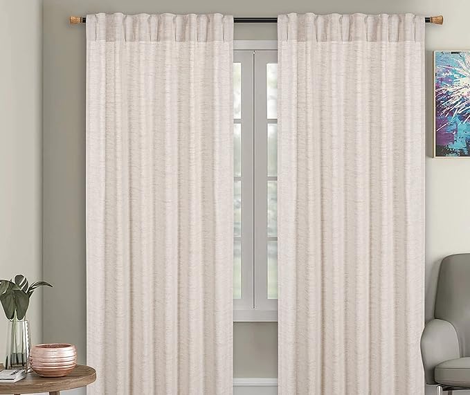 HOMIDATE Natural Textured Poly Flax Linen Curtain Panels, 50x108 Inches, Set of 2 - Living Room & Bedroom Drapes, Cotton Linen Flax Fabric for Christmas & Year-Round Style