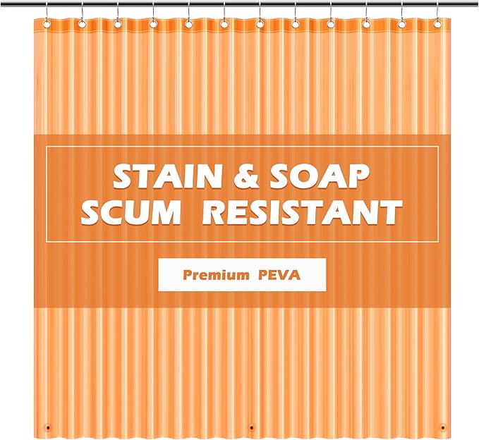 EHZNZIE Orange Shower Curtain Liner 72x72, PEVA Waterproof Bath Curtain, No Chemical Smell, 3 Weighted Magnets, Durable with Rustproof Metal Grommets