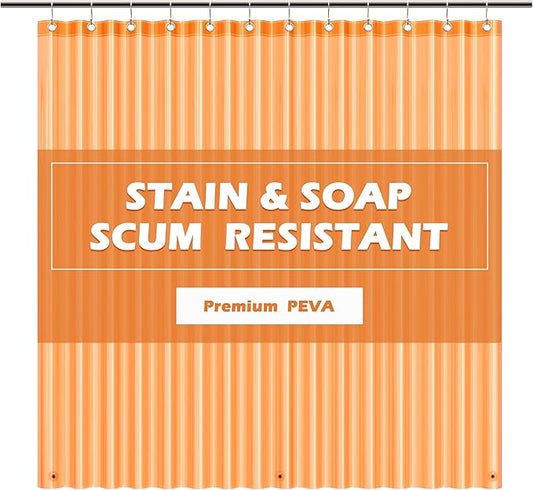 EHZNZIE Orange Shower Curtain Liner 72x72, PEVA Waterproof Bath Curtain, No Chemical Smell, 3 Weighted Magnets, Durable with Rustproof Metal Grommets