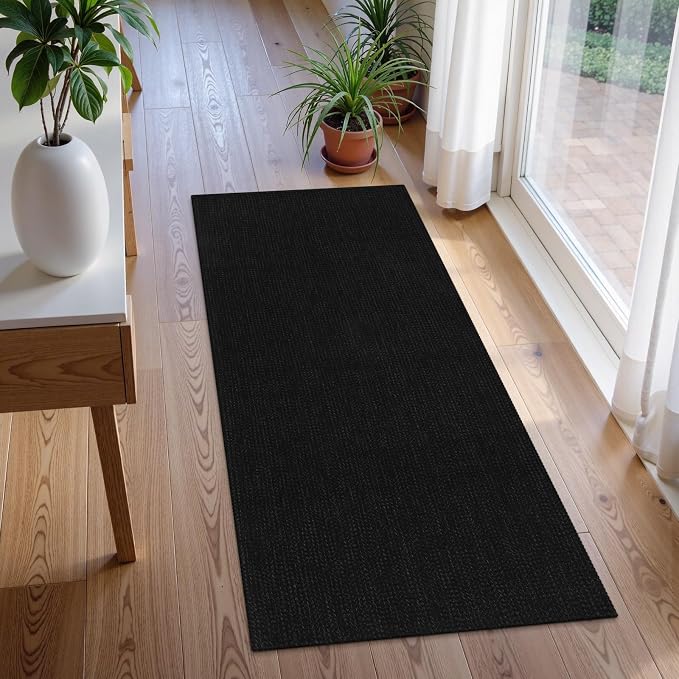 Uphome Kitchen Runner Rug, 2x4'3 Washable Boho Rug Runners for Hallways Non Slip, Low Pile Woven Cotton Modern Carpet Runners, Stain Resistant Bedroom Runner Rug for Hallway Entryway Entrance, Black