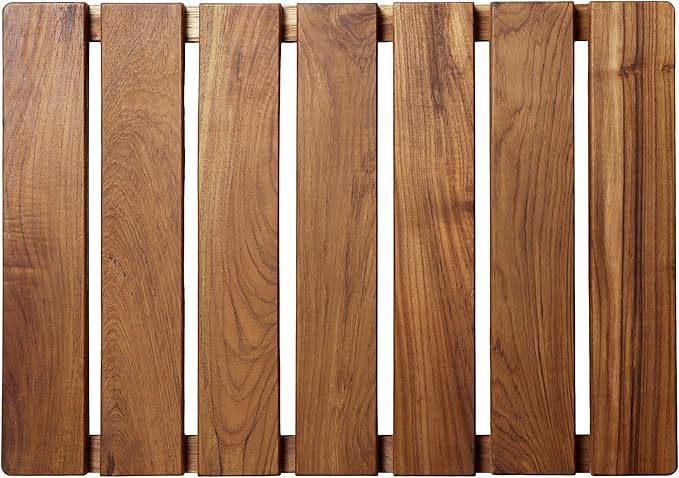 Natural Teak Wood Shower Bath Mat, 20.67 * 14.76 Inches, Non-Slip Rubber Feet, Premium Wooden Floor Mats for Spa, Sauna, Pool and Hot Tub, Flooring Decor and Protector, Indoor and Outdoor Use.