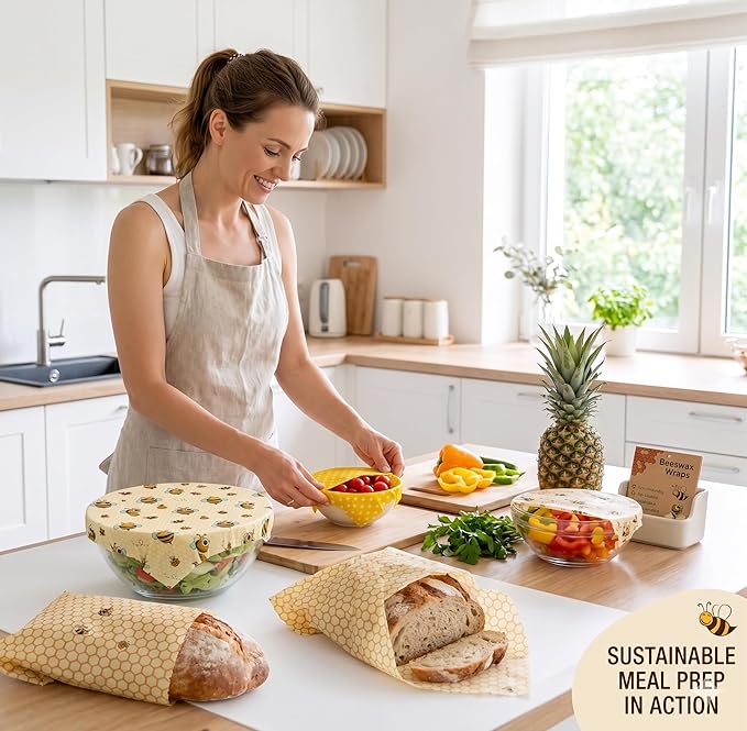 Beeswax Wraps for Food - 9 Pack Reusable Food Wraps | Sustainable, Plastic-Free Alternative to Plastic Wrap & Foil | Sandwich, Cheese, Bread & Bowl Covers for Eco-Friendly Food Storage