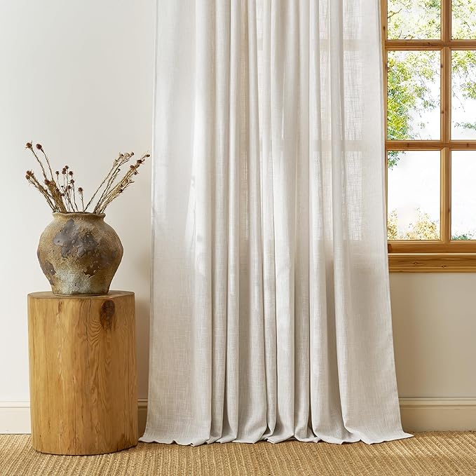 NICETOWN Linen Curtains for Bedroom/Faurmhouse 84 inches Long 2 Panels Set, Fog Grey Thick Living Room Faux Linen Blend Privacy Window Drapes Rod Pocket & Back Tab with Light Filtering