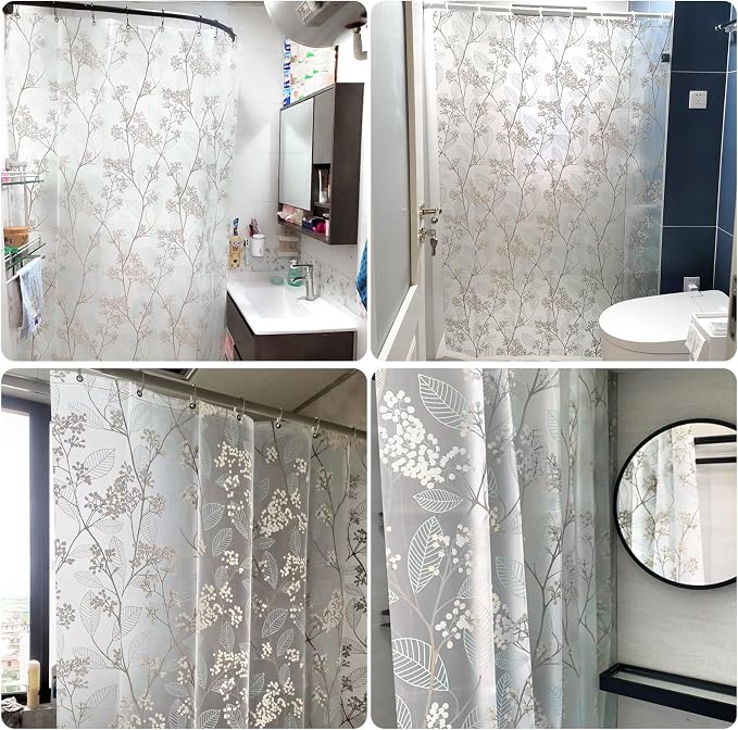 EVA Waterproof Shower Curtain Liner - Matte Clear & Frosted Design with 12 Hooks, Soft Touch, Privacy & Light Transparency, Fresh Floral Prints, Ideal for Bathroom Decor (Holly, 72" x 72")