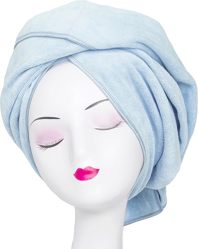 Super Absorbent Anti-Frizz Microfiber Hair Towel Hair Wrap Curly Hair Drying Towel 23.6''x47'' Large Multifunction Towel for Bath Spa Makeup, Light Blue