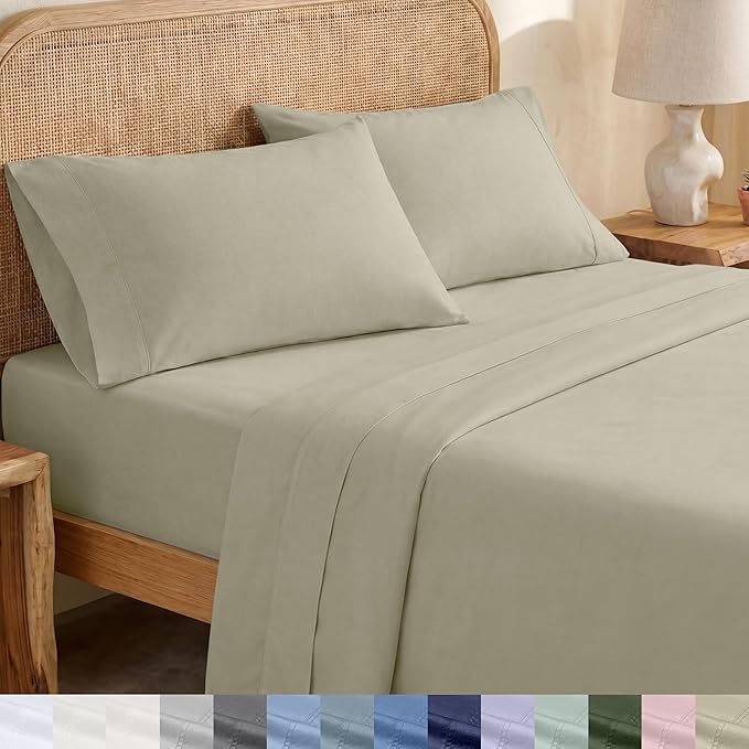 California Design Den Sheets Queen Size Bed Set - Soft 100% Organic Cotton Sheets with Deep Pockets, Crisp Percale, Breathable and Durable Bedding Set - Soft Taupe