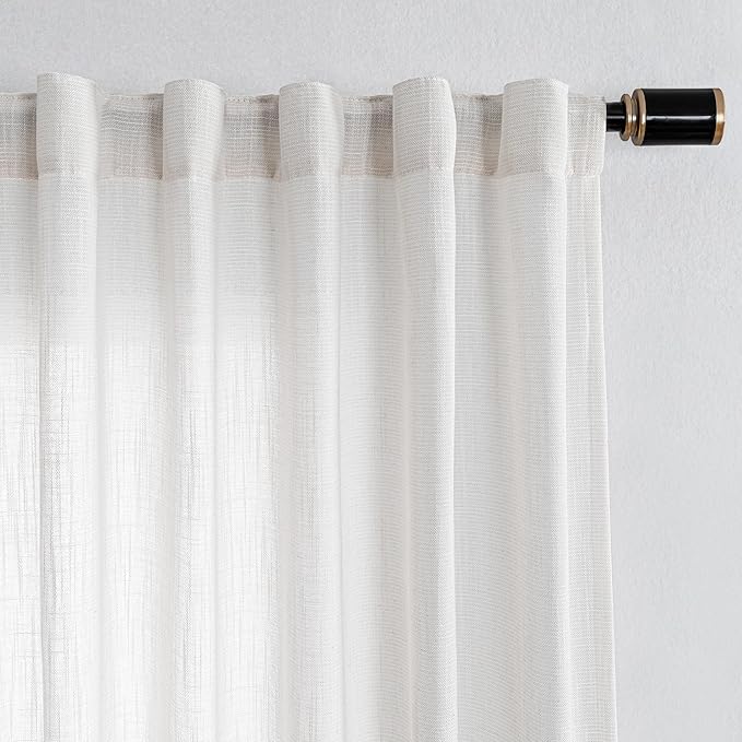 MYSKY HOME Extra Long Curtains for Living Room, Boho Window Curtain Drapes for Sliding Glass Door Light Filtering Soft Fabric Semi Sheer Backdrop Panels, Beige White, 100 x 108 Inches, 1 Pieces