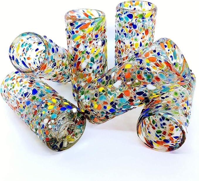 Confetti Rocks 2 oz Tequila Shot Glasses (set of 6), Recycled Glass, Lead-free, Toxin-Free (Shot)