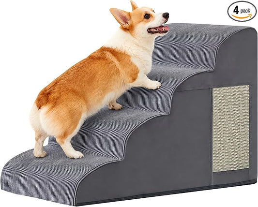 Dog Stairs for Small Dogs, 4-Step Dog Ramp for Bed 19.7" H, Dogs Steps for Bed, Couch, Pet Stairs with Non-Slip Bottom Design, Cat Scratching, High Density Foam Portable Pet Steps, Indoor, Grey