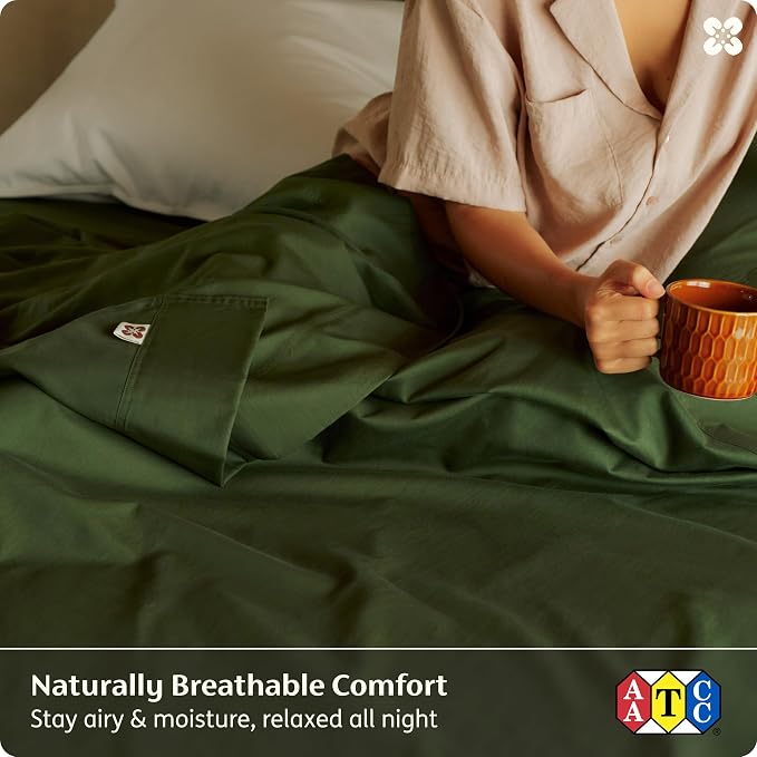 Bedsure 100% GOTS Certified Organic Cotton Sheets, Full Size Sheets, 16" Deep Pocket Bedsheets with Corner Straps, Eco-Friendly, Soft, Breathable & Luxury PureWoven Cotton Hotel Bedding, Olive Green