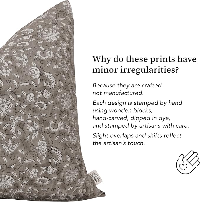 Hand-Block Printed, Artisan-Made Neutral Accent Throw Pillow Covers- 100% Cotton Cushion for Sofa, Bed, Chair, Home Decor, Boho, Indoor - Lina (Greige_2, 20" x 20")