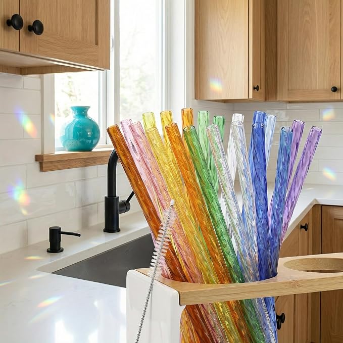 Reusable Drinking Straws 100 Pack, Assorted Color Plastic Straws, 9 Inch, Easy Clean with Brush, Durable & Dishwasher Safe for Cold Drinks & Kids