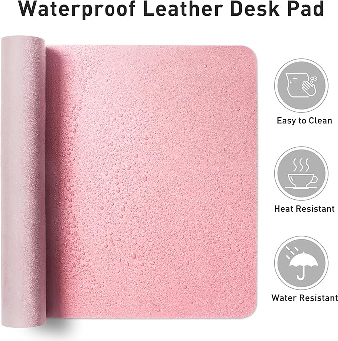 Aothia Faux Leather Desk Mat - Non-Slip PU Leather Desk Blotter, Waterproof Writing Surface, Large Desk Pad for Office & Home (Fairy Pink, 55" x 24")