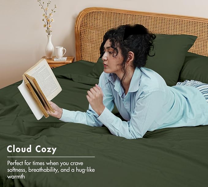RUVANTI Flannel Sheets King Size - GOTS Certified 100% Organic Cotton, 4 Piece Warm, Soft & Breathable Set, Deep Pocket Snug Fit, Double Brushed Cozy All Season Bedding, Riffle Green