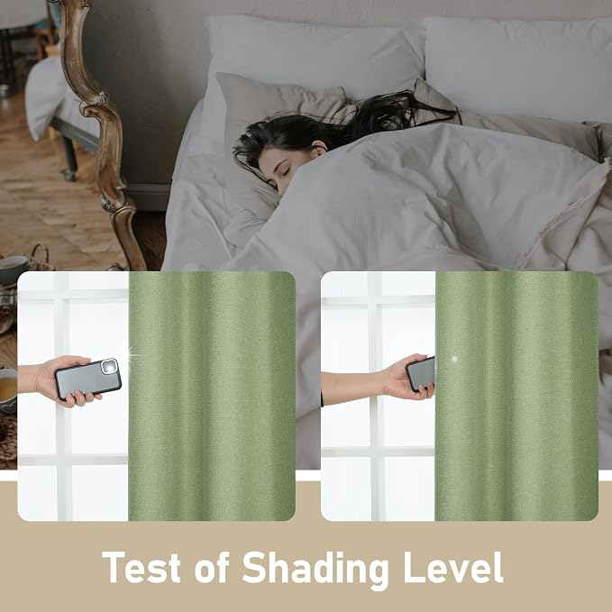 LAMIT Sage Green Linen Textured Curtains for Bedroom, Grommet Thermal Insulated Thick Curtains Light Filtering Panels for Living Room/Outdoor/French Door, Set of 2 Panels, W52 x L95