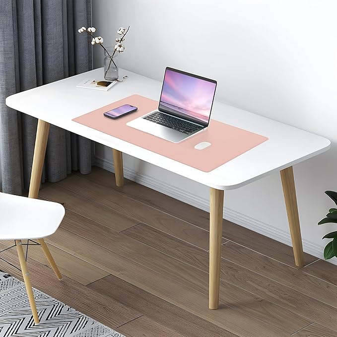 AFIING Cork Desk Mat 31.5" x 17", Waterproof Dual-Sided Cork & PU Leather Desk Pad, Non-Slip Desk Protector for Home Office, Workspace Setup & Gaming, Pink