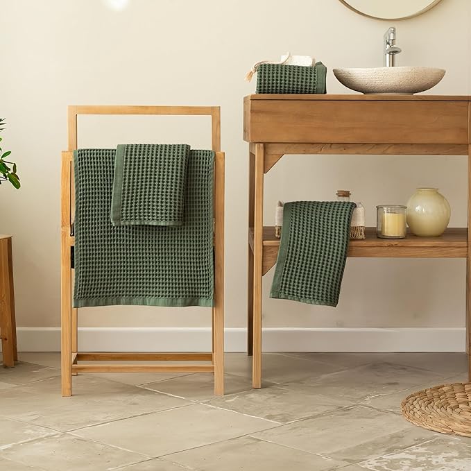 Premium Waffle Hand Towels Pack of 4 Extra Large 20x35 inch - 100% Turkish Cotton, Waffle Weave, Quick Dry, Lint Free, Super Absorbent Hand Bath Towel (Dark Green, Set of 4 Hand Towels)