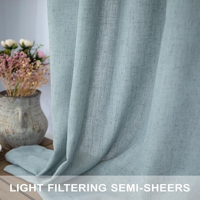 Grey Green Curtains 72 Inch Length for Living Room Pair Set 2 Panels Back Tab Pocket Drapes Light Filtering Semi Sheer Gray Teal Curtains for Door Summer Pool Spa Room Cottage Rustic Decor 52x72 Long