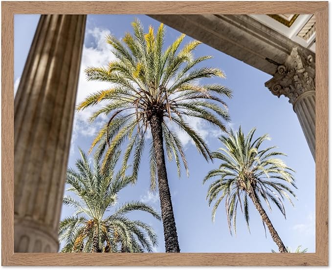 Monem Art Palermo Palm Trees Sicily Print - Tropical European Architecture Poster - Wall Decor for Living Room, Bedroom or Office - 8x10 Beige Framed Wall Art by Mareike Bohmer