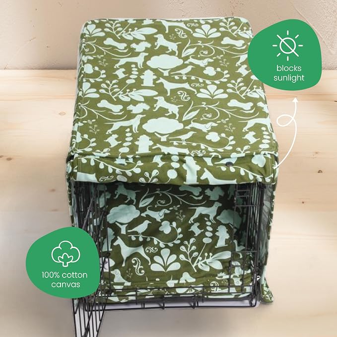Molly Mutt Amarillo by Morning Dog Crate Cover, 100% Cotton Canvas Cover with 2 Roll-Up Panels, Ideal for Dog or Cat Crate, Durable, Washable, and Free of Harmful Chemicals, 36" x 24" x 27"