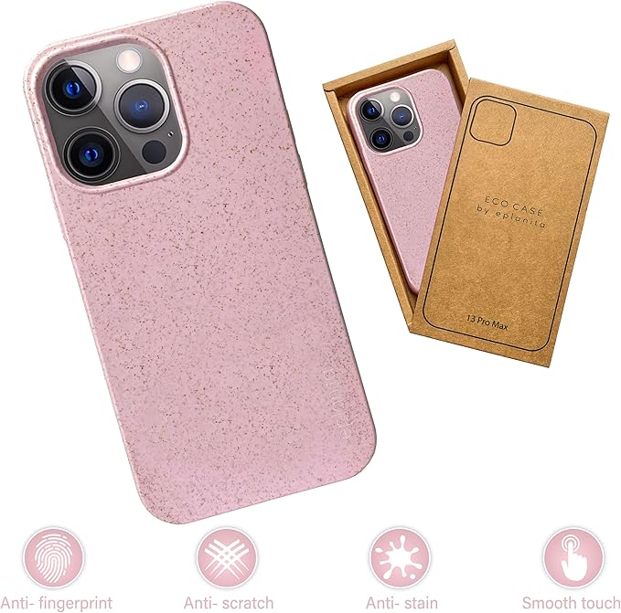eplanita Eco Mobile Phone Case Compatible with iPhone 13 Pro Max, Plant Fiber, Drop Protection Cover, Durable and Sustainable (for iPhone 13 Pro Max, Pink)
