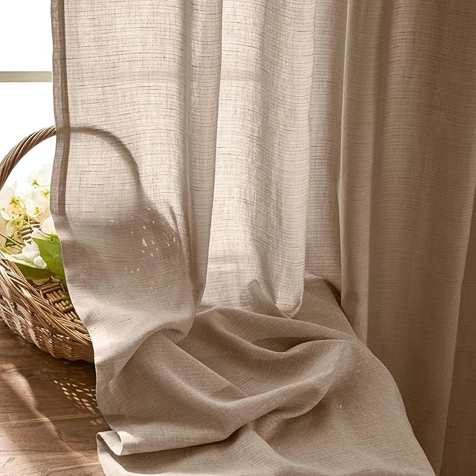 jinchan Extra Wide Sliding Door Curtain 84 Inch Length Taupe Linen Curtains Semi Sheer Drapes for Patio Door Living Room Bedroom Home Office Light Filtering Drapes 100 Inches Wide 1 Panel
