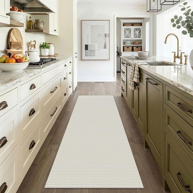 EARTHALL Washable Runner Rug 3x6 Ft Non Slip Runners for Hallways Wide Cotton Rubber Backed Kitchen Runner Braided Indoor Floor Carpet Runners for Entryway, Hallway, Kitchen, Bedroom, Cream/Grayish