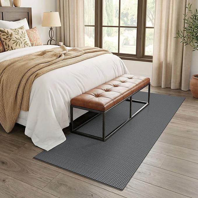 EARTHALL Woven Runner Rug 3x7 Ft Washable Runners for Hallways Wide Non Slip Rubber Backed Kitchen Runner Braided Indoor Floor Carpet for Entryway, Hallway, Kitchen, Bedroom, Dark Gray