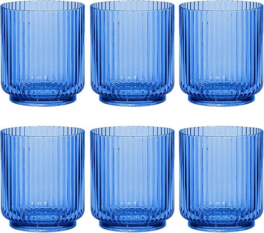 Abode Homewares Mesa 15 oz Durable Acrylic Double Old Fashioned Glasses, Shatter-Resistant and Dishwasher-Safe Outdoor/Indoor Drinkware, Ideal for Scotch, Bourbon, Cocktails - Cobalt Blue - Set of 6