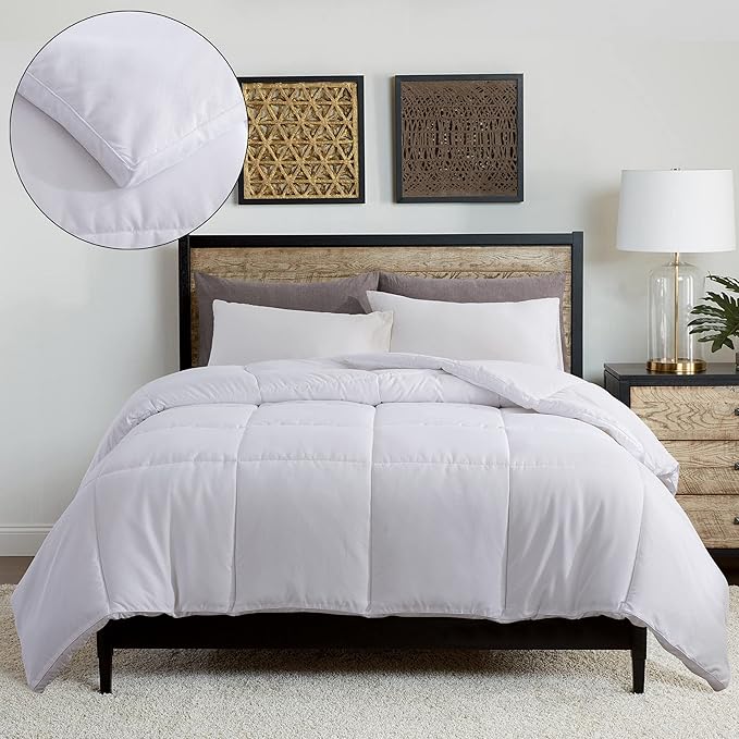 Feather and Loom European Gusset All Season Down Alternative Comforter - 1.5-inch Gusset for Extra Loft, Easy Care Microfiber Cover, Hypoallergenic Fiber Fill - Color: White | Size: Full/Queen