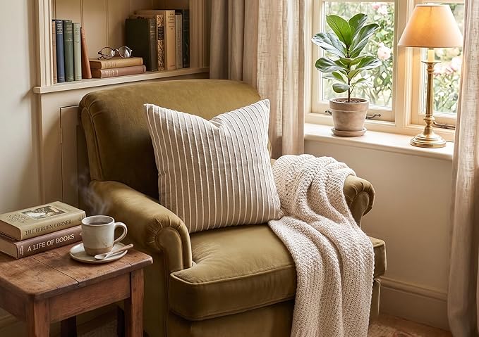 SanVia Cotton Throw Pillow Covers 20x20 – Handwoven Jacquard Texture, Fade-Resistant, No Pilling – Hidden Zipper, Decorative Cushion Cover for Sofa, Couch, Bed – Insert Not Included (Modern, Brown)