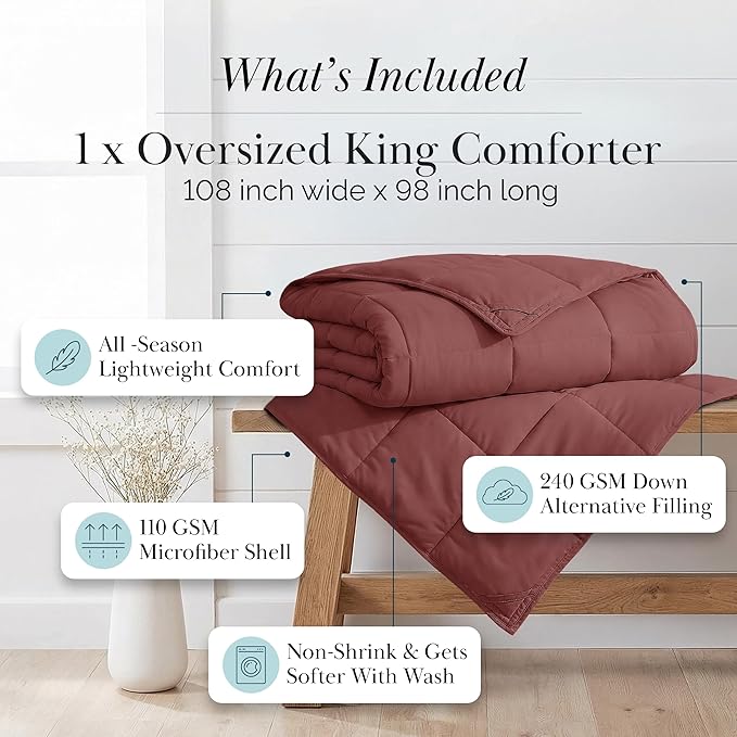 Southshore Fine Living, Inc. Comforters, King Size Down Alternative Comforter, Oversized Cal/King Comforter Set, Hotel Bedding, Pet Hair Resistant Comforters, Wrinkle Free Bedding Set, Marsala