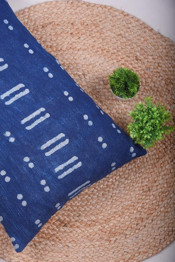 Trade Star Handloomed Authentic Large Bed Pillowcase Throw Cushion Cover 100% Cotton Lumbar Pillow Cover Decorative Spring Farmhouse Indian Couch Pillow for Room Decor (Indigo Blossom 14X22 INCHES)
