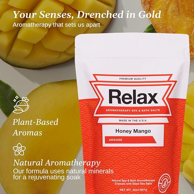 Relax Spa & Bath Aromatherapy Bath Salts for Hot Tub, Bath, or Spa, 2LB Bag Infused with Magnesium, Bath Salt for Soaking, Honey Mango Scent