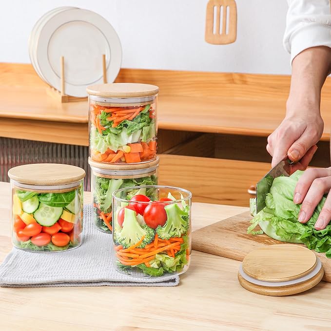 ComSaf Set of 12 Glass Storage Containers with Lids, Glass Jars with Bamboo Lids, Clear Food Storage Jar, Round Glass Canister, Pantry Organizers and Storage for Pasta Flour Rice Coffee Bean