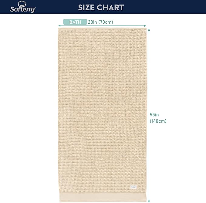 Softerry Waffle Bath Towel Set - 100% Soft Cotton - Plush and Extra Absorbent - Luxury Hotel & Spa Quality - Fade Resistant - Eco-Friendly (Natural, Set of 4 Bath)