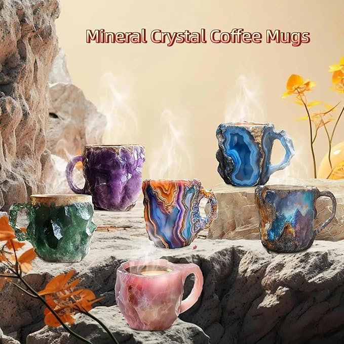 Mineral Crystal Coffee Mugs, Resin Imitating Natural Agate Appearance, Mineral Coffee Mug New Elegant Multi Colored, Durable and Dishwasher Safe for Daily Use & Gifting(Green)