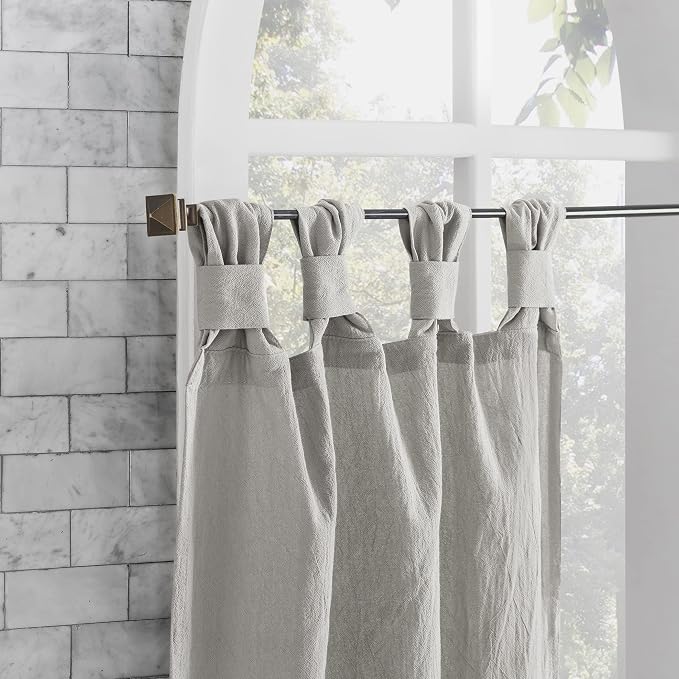 Archaeo Washed Cotton Small Window Twist Tab Cafe Curtains, 52" x 45", Silver Gray