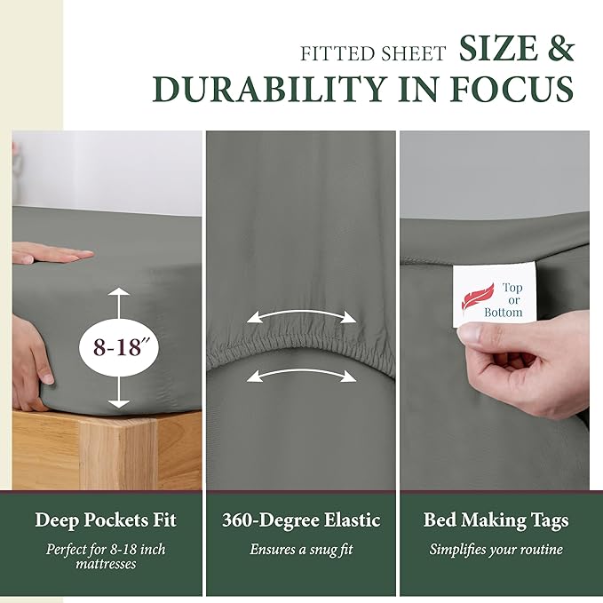 100% Organic Cotton Sheets Full Size - Organic Cotton Full Size Percale Weave Sheet Set (4 PC, Dark Grey), Soft, Cooling, Crisp & Breathable, 16" Deep Pocket Hotel Quality Bedding Set