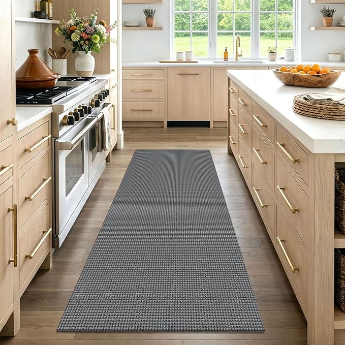 EARTHALL Woven Runner Rug 3x7 Ft Washable Runners for Hallways Wide Non Slip Rubber Backed Kitchen Runner Braided Indoor Floor Carpet for Entryway, Hallway, Kitchen, Bedroom, Dark Gray