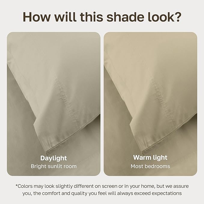 California Design Den Soft 100% Organic Cotton Bed Sheets Full Size Set - Crisp Percale Sheets with Deep Pockets, Breathable and Durable Bedding Set - Soft Taupe