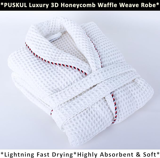 PÜSKÜL Luxury Waffle Robe for Women & Men - Natural 100% Turkish Cotton Bathrobe - Housecoat Womens & Housecoat Mens