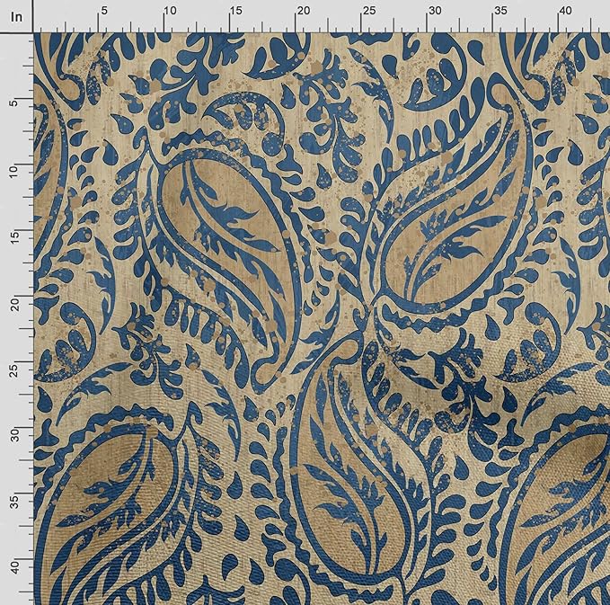 Soimoi Asian Paisley Print - Beige, Canvas Fabric Material - 56 Inch Wide, 1 Yard, Unstitched Fabric for Upholstery, Bags, Workwear and Outdoor Gear.