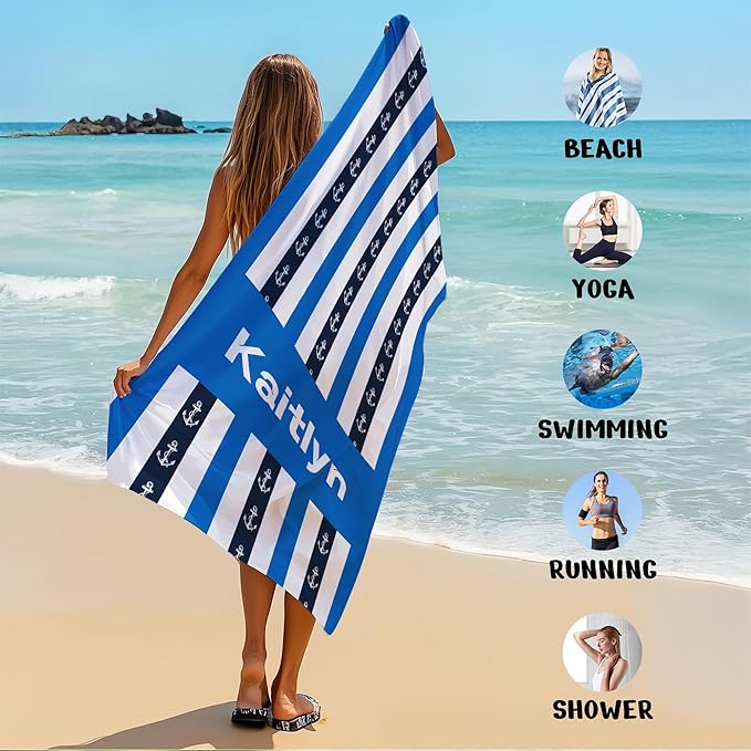 JML Custom Beach Towel with Name, Personalized Microfiber Beach Towel with Name, Large, Soft, Quick Dry & Absorbent for Swim, Pool,Adult,Summer Holiday,Vacation,Travel,Gift for Anniversary, Birthday