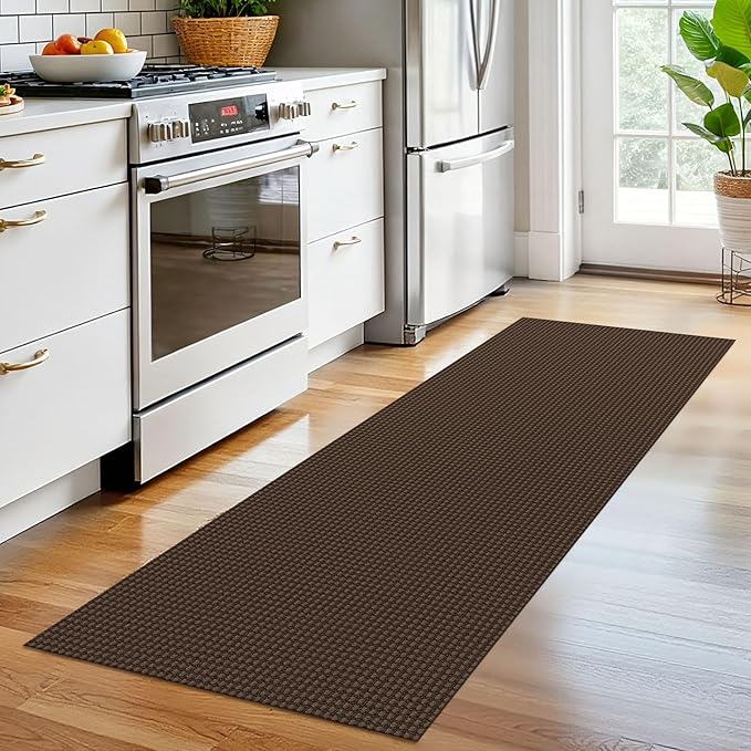 EARTHALL Woven Runner Rug 2x6 Ft Washable Runners for Hallways Cotton Non Slip Rubber Backed Kitchen Runner Braided Indoor Floor Carpet for Entryway, Hallway, Kitchen, Bedroom, Brown