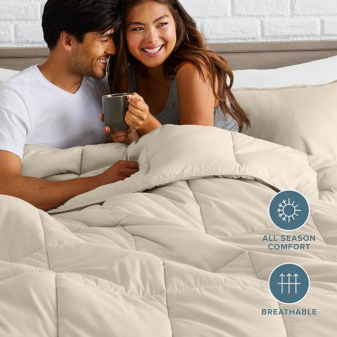 Bare Home Comforter Set - King/California King Size - Ultra-Soft - Goose Down Alternative - Premium 1800 Series - All Season Warmth (Sand)