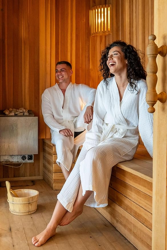 Muslin Unisex Bathrobe Women & Men, 100% Cotton Kimono Lightweight Robe | Long Robes Soft, Absorbent, Spa robes